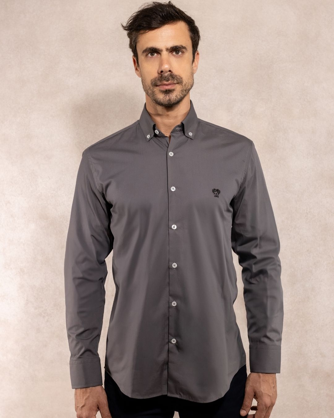 Camisa Antimanchas Popelina Gris Oscuro - Regular Fit