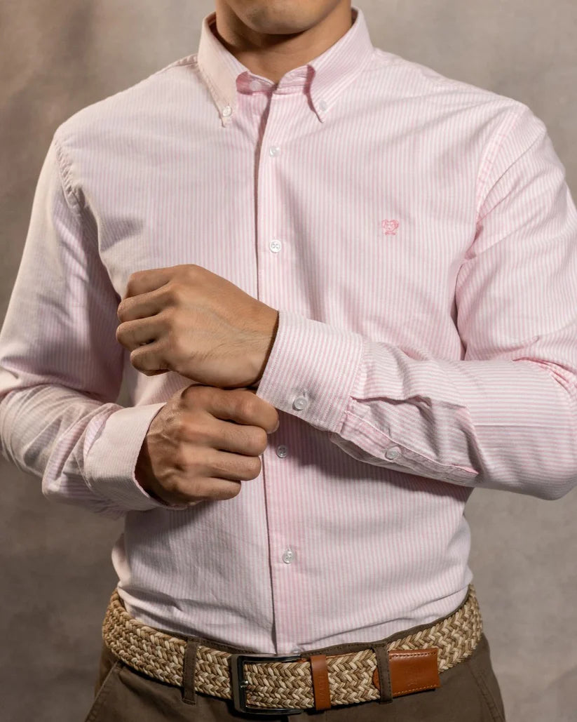 Camisa Antimanchas Oxford Rayas Light Pink Columbia