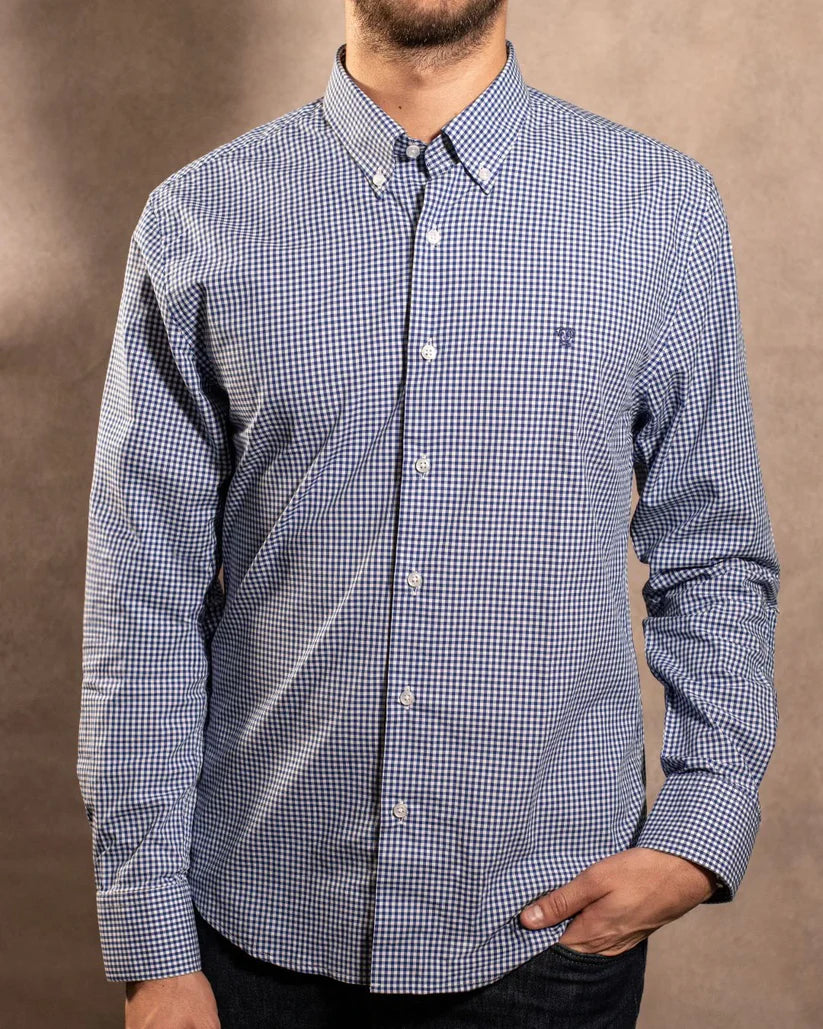 Camisa Antimanchas Popelina Cuadros Azul Oscuro Berna