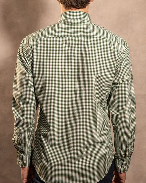 Camisa Antimanchas Popelina Cuadros Verde Oscuro Lugano