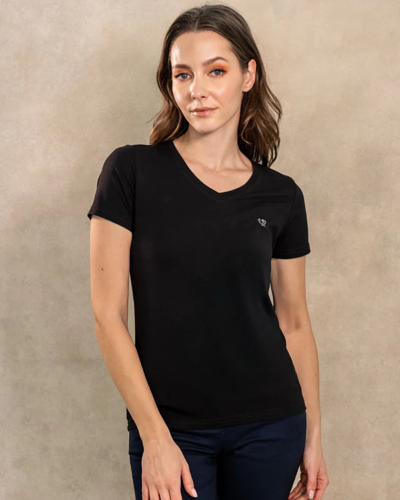 Camiseta Antimanchas Cuello V Negra - Talla Regular