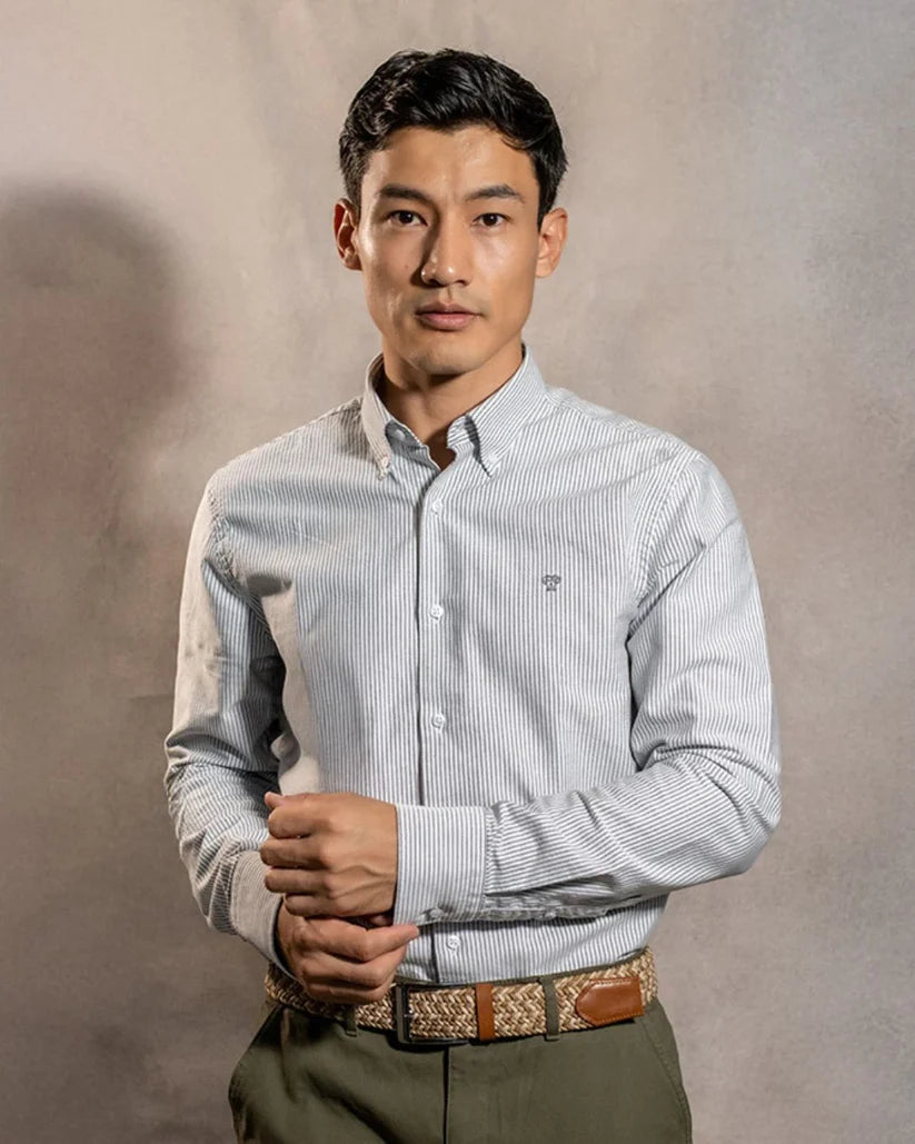 Camisa Antimanchas Oxford Rayas Dark Grey Cornell