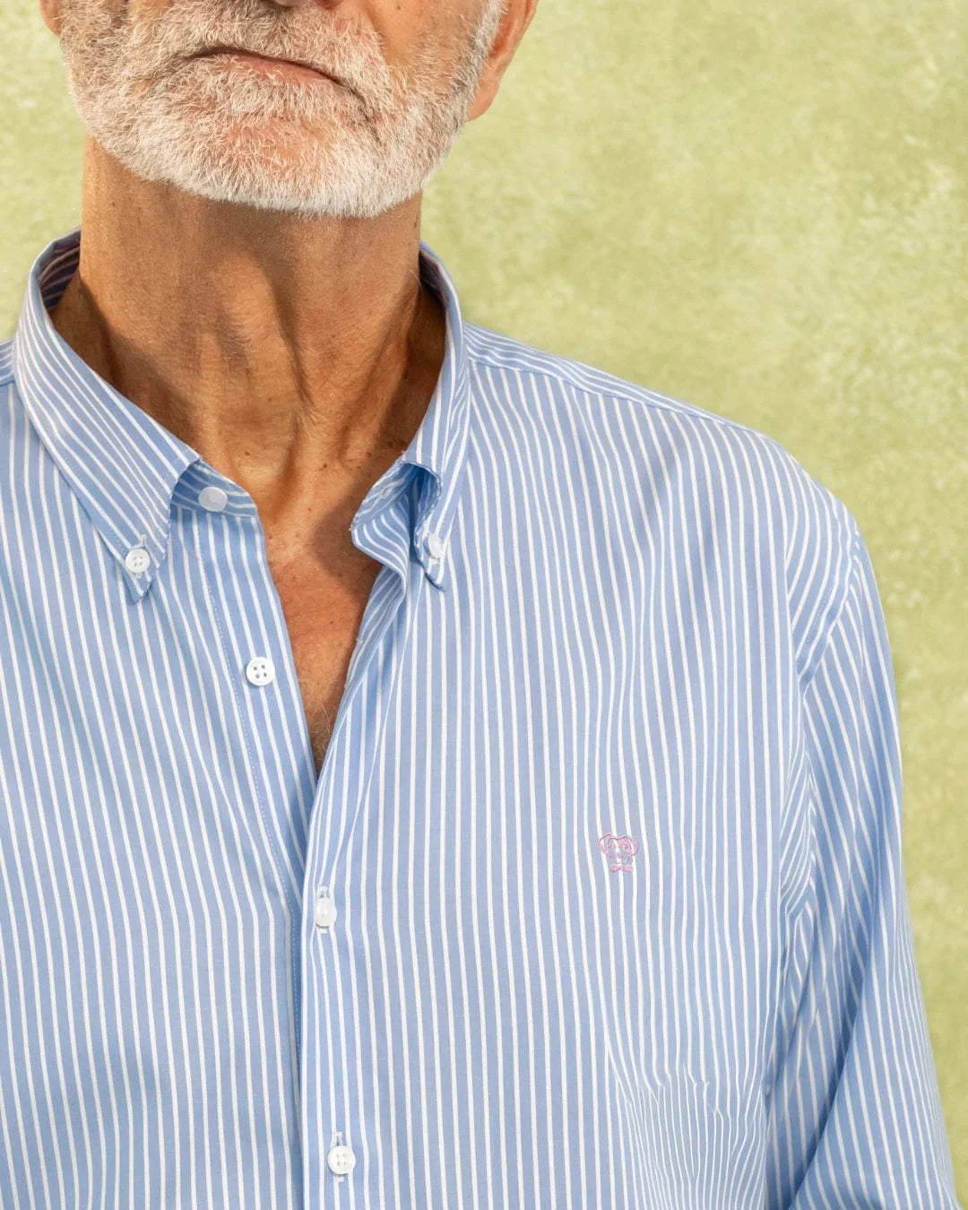 Camisa Antimanchas Oxford Rayas Azul Princeton Logo Rosado