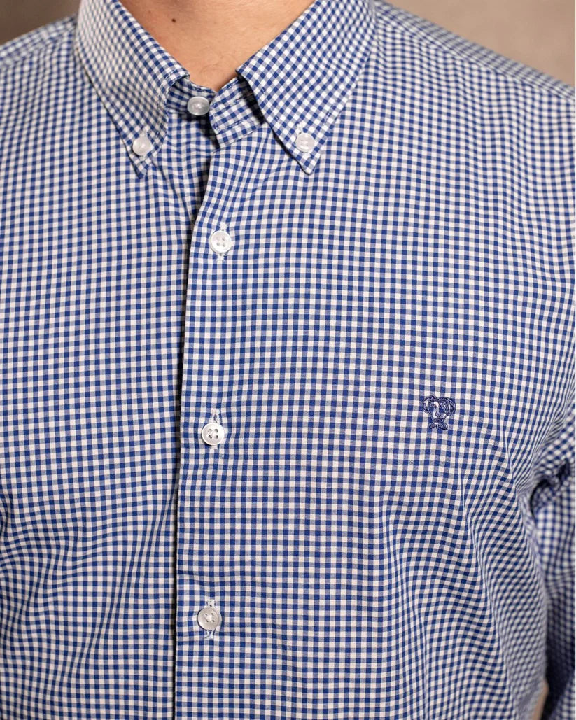 Camisa Antimanchas Popelina Cuadros Azul Oscuro Berna